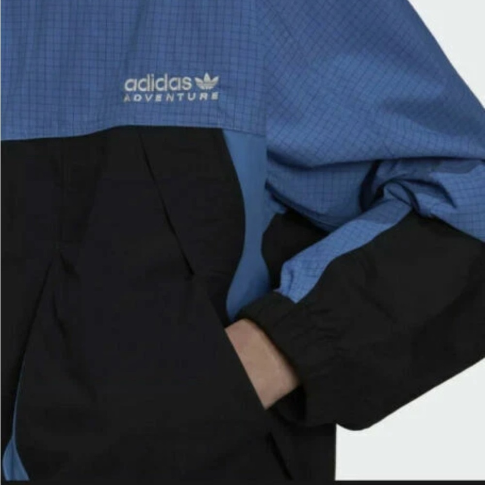 Men’s Adidas Woven Adventure Full Zip Blue and Black Windbreaker Jacket Sz Large - Picture 6 of 8